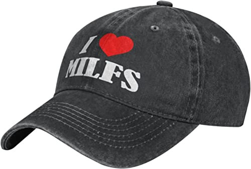 fifbird Unisex Cowboy-Baseballkappe I Love Milfs Funny I Heart Milfs verstellbare Trucker Cap Baseball Cap, Schwarz , Einheitsgröße