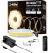 BUNACET COB LED Streifen 24M 24V, LED Strip Dimmbar Warmweiß 3000K, 8mm Breit Flexibel LED Band, LEDs mit Netzteil RF Fernbedienung für Küche, Schlafzimmer, Wohnzimmer, Schrank, Spiegel, Innen