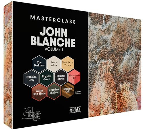 The Army Painter, Masterclass John Blanche Volume 1, 6 x 18 ml Warpaints Fanatic, 1 Speedpaint unique, 2 lavis, 1 métallique, 1 impression - pour figurines de wargame
