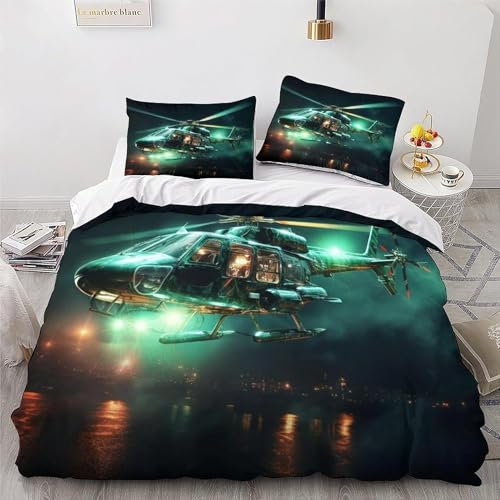 Zbeiba Hubschrauber 3D Bettwäsche 135x200cm Bettbezug Set Atmungsaktive Deckenbezug,Bettbezug und 2 Kissenbezug 80x80cm 3 teilig,#10,Schlafkomfort Microfaser Bettbezug Für Jungen Mädchen