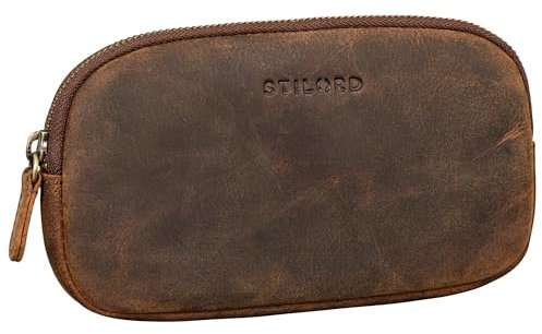 STILORD 'Mike' Vintage Leder Etui Ledermäppchen ideal für Stifte Handy Kosmetik Geld Brille Schlüssel Federmappe Schminktasche Echtleder, Farbe:Kreta - braun