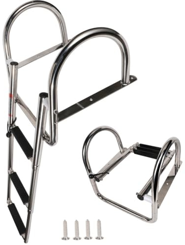 COC-LF Scala a ponte a 3 gradini per barca, in acciaio inox, pieghevole, telescopica, con ingresso posteriore, resistente, con pedale, scaletta per corrimano