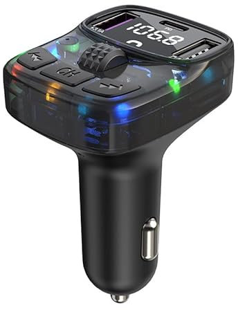 Bluetooth 5.3 Adapter Auto, PD 15W FM Transmitter Auto, 7 RGB Beleuchtungsmodi, 3 USB Anschlüss Auto Ladegerät, Handsfree Auto Radio Modulator MP3 Player