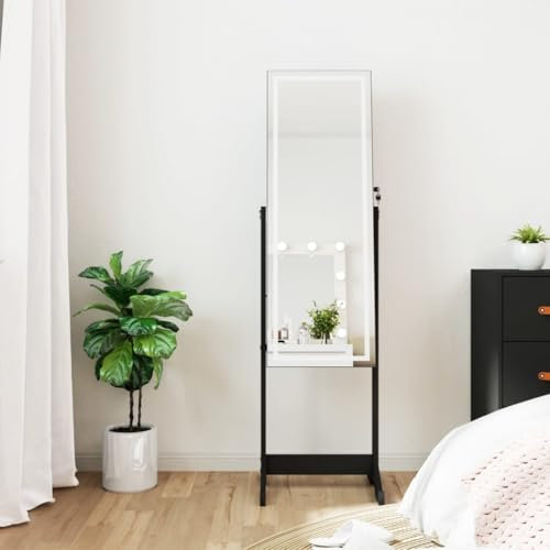 Générique Armoire à Bijoux Miroir avec lumières LED sur Pied Noir,Miroirs,12.35KG-353263