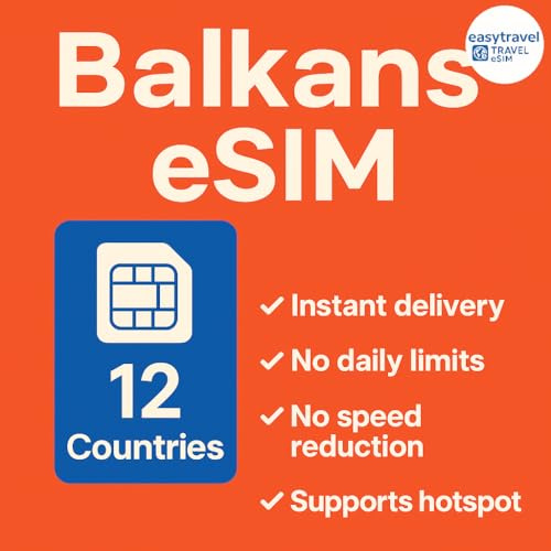 Balkans eSIM 12 Countries Supports Hotspot High Speed Data 30 Days 3-20GB Email Delivery (10GB + Unlimited for 30 Days)