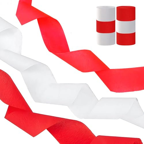 Vsosfiza 6 Rollen Kreppband Rot & Weiß (25m x 4,5cm) - Partydekoration für Sportevents, Geburtstage, Hochzeiten