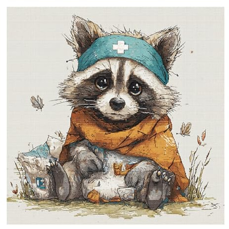 57lilina Kreuzstich Set Vorgedruckt - 40x40 cm Waschbär Stickbilder, Sticken Set Erwachsene mit 11CT Stickvorlagen, Stickset für Anfänger, Stickpackungen für DIY Home Deko & Mama Geschenke