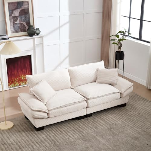 LIFEISLE Sofa 2 Sitzer 224x81cm, Polstersofa Cord Doppelsofa Couch mit Breite Armlehnen für Wohnzimmer/Schlafzimmer/Büro Beige