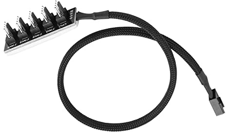 Asixxsix 4-poliger PC-PWM-Lüfter-Hub-Adapter mit 5 Anschlüssen, Erweiterung eines Motherboard-Headers, Schwarzer Nylon-Hub für CPU-Lüfter