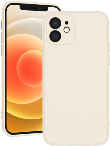 Qasyfanc Soft Silicone Case for iPhone 12 with 2 Packs Tempered Glass Screen Protector, Shockproof, Dust-proof, Full Camera Protection, iPhone 12 Cover with Anti-Scratch Microfiber Lining, White