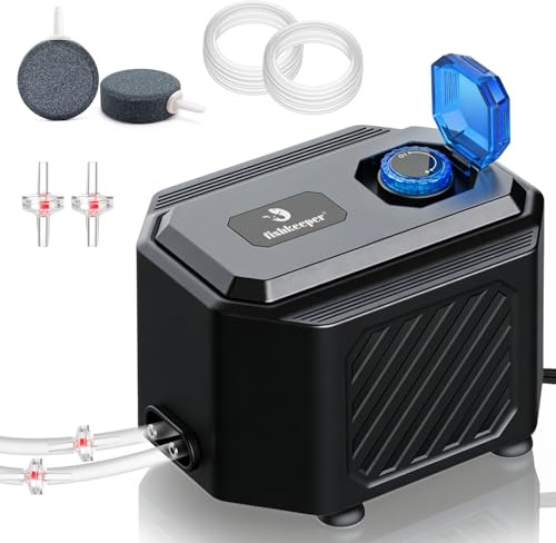 fishkeeper Aquarium Luftpumpe Extrem Leise, Einstellbare Sauerstoffpumpe Aquarium und Zubehör Sprudelstein, Aquariums Air Pump