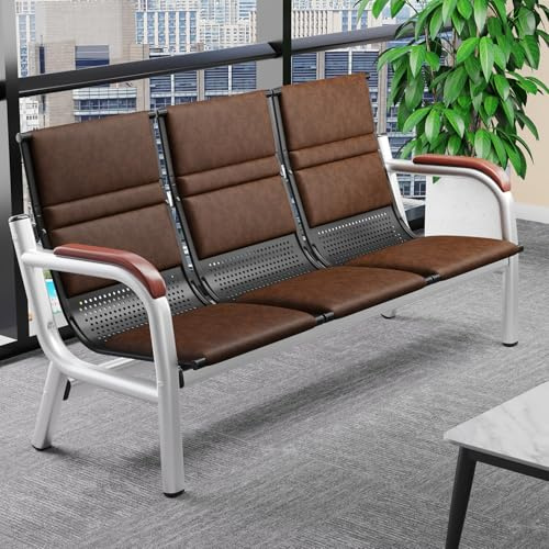 paiye Wartestühle mit Rückenlehne, Ledersofa mit Metallrahmen und Holzarmlehnen, Modernes, Bequemes Sofa für Wohnzimmer, Schlafzimmer, Empfangsbereich und Büro(Brown)