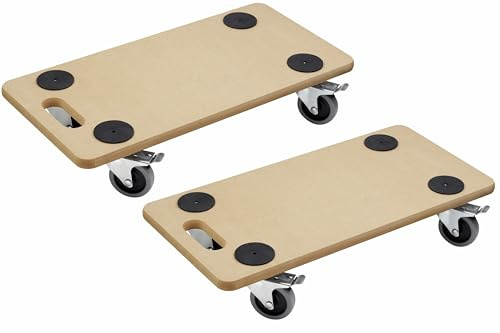 Metafranc Transportroller 590 x 290 mm – 2 Stück – 200 kg Tragkraft | MDF-Platte mit TPE-Rädern und Bremsen – Bodenschonender Möbelroller – für Möbel – mehrteiliges Set – übersichtliche Anwendung