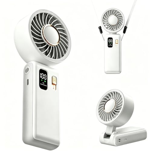 FGHB Handventilator Tragbarer, Mini USB Ventilator Akku-Aufladbar 6000mAh mit 100 Stufen, 180° Faltbarer Tischventilator Mit LED-Display für Hand, Hals und Tisch, für Reisen, Büro und Zuhaus