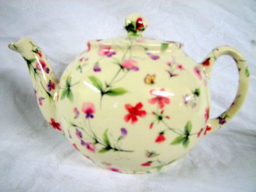 6 cup teapot in Spring Blossom design by Heron Cross Pottery.