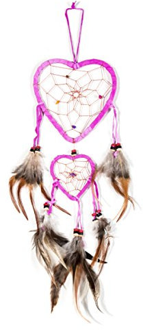 Schönes Traumfänger Herz Pink Dreamcatcher 11cm Durchmesser ca. 40cm