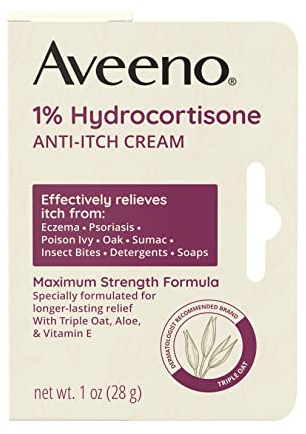 Aveeno Maximum Strength 1% Hydrocortisone Anti-Itch Cream, Triple Oat, Aloe & Vitamin E For Itch Relief From Eczema, Psoriasis, Insect Bites, Poison Ivy, Oak & Sumac & Detergents, 1 oz