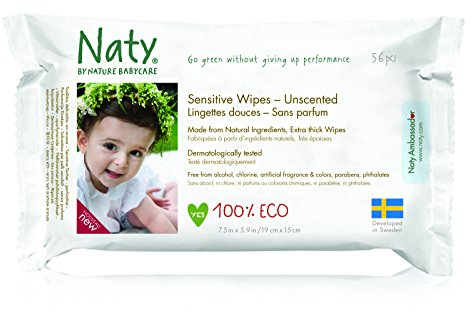 Eco by Naty Babycare, Eco Baby Wipes Unscented, 56 Nappies