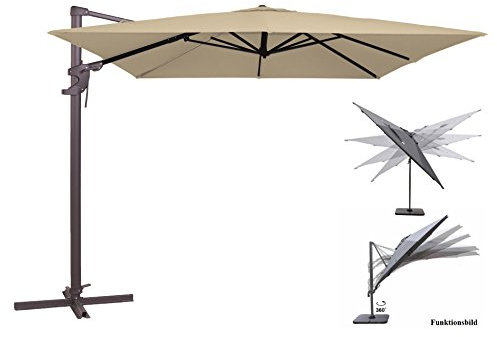 Madison Ampelschirm Monaco Flex 300x300 cm in natur ecru inklusive Ständer, sowohl axial als auch am Mast verstellbar, UV-Schutz 50 Plus