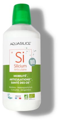 Silicium Articulaire BIO - Solution buvable 1L - Enrichi en Bambou, Harpagophytum, Curcuma & Gingembre - Mobilité des Articulations - Bio & Vegan - Fabriqué en France - Aquasilice