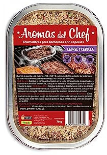 Flower - Virutas de madera para ahumar Barbacoa con laurel y cebolla, Ideal para Carnes y Pescados, Compatible con Gas y Carbón