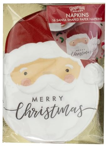 Ginger Ray SAN-316 Santa Shaped Merry Christmas Paper Napkins 16 Pack Serviette, Papier, rot