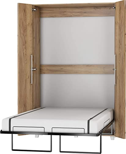 Schrankbett Vertikal, Wandklappbett, Bettschrank, Wandbett, Schrank mit integriertem Klappbett, Funktionsbett - Teddy - (Craft Gold, 120 cm x 200 cm)
