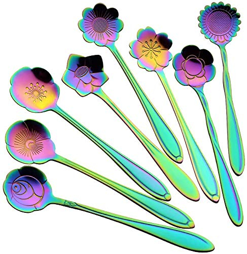 8 Pcs Fleur Cuillère Ensemble En Acier Inoxydable Café Dessert Mélange Cuillère KItchen Fournitures