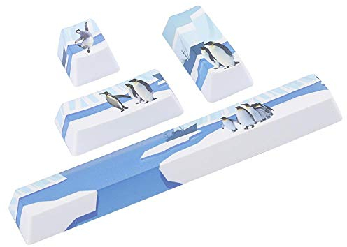 Dpofirs Kit Key Cap, 4 Universal PTB Keycaps, Stylish Penguins Pattern Keycap für mechanische Tastatur Universal, Leertaste + ESC + Enter + Numpad Enter Key Cap Combo(Pinguin)