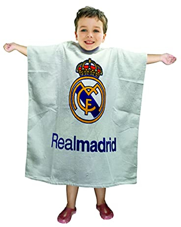 Real Madrid Poncho Strandtuch aus Baumwolle – Einheitsgröße 60 x 120 cm Farbe: Weiß.