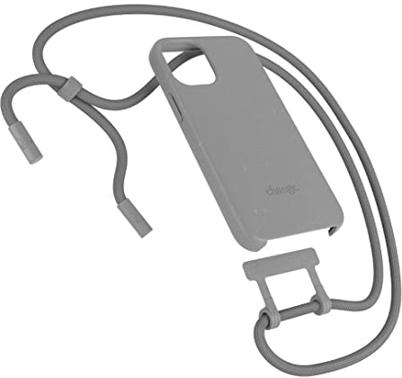 Woodcessories - Nachhaltige Handykette abnehmbar kompatibel mit iPhone 12 Hülle mit Band grau, iPhone 12 Pro Hülle mit Band grau - biologisch abbaubar
