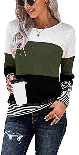 FANGJIN Pullover Damen Bluse Shirts elegant Oberteil fraune T-Shirt Langarmshirt Herbst Winter Longpullover für Damen Mode Blusen Warmer Sweaters Grün M (38 40)