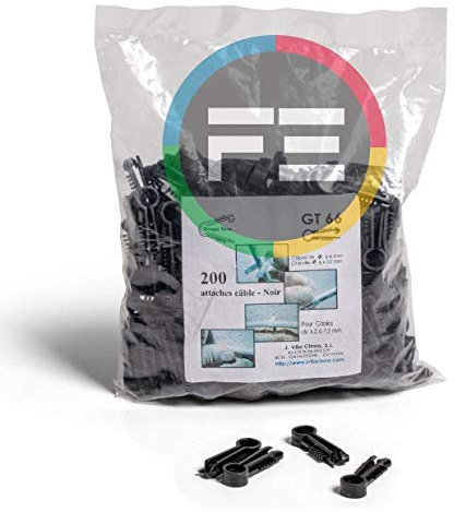 Sachet 200 Fiala - Embase Cheville Pontet Diamètre 6 pour Fibre Optique et câble éléctrique (NOIR)