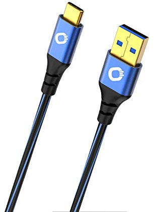OEHLBACH Cavo USB Plus C3 per smartphone tipo A 3.0 a tipo C 3.1, rivestimento in PVC, OFC, blu/nero, 2 m
