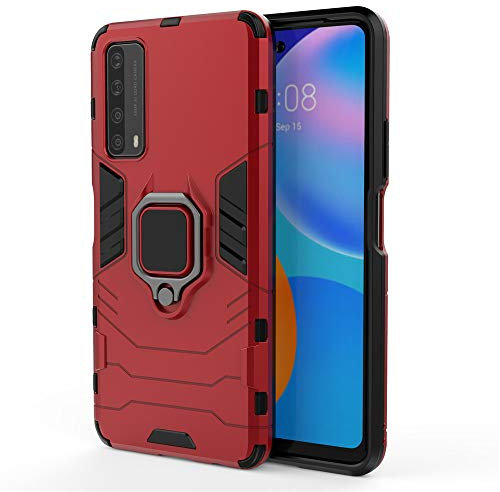 CHcase per Huawei P Smart 2021 Custodia, Custodia Armor Anello Cavalletto (Funziona con Il Supporto Magnetico per Auto) Case Paraurti Case Cover per Huawei P Smart 2021 -Red