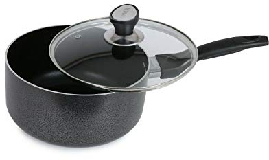 Professional 22cm Black Saucepan with Lid Non Stick Sauce Pot Milk Pan Cooking Sauce Pan, Induction Compatible