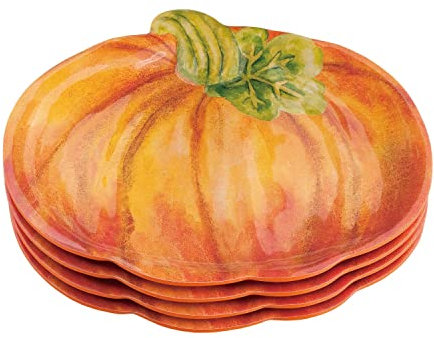 UPware 4-Piece 7.875 Inch Pumpkin Style Shaped Melamine Plate Set Salad Plates Dessert Plates Serving Plates for Thanksgiving Halloween (Pumpkin)