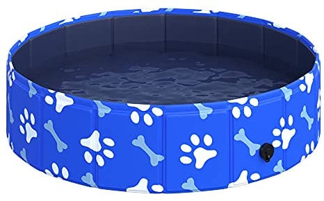 PawHut Piscina Rigida per Cani Taglia Piccola 25kg in Plastica Dura e Antiscivolo per Giardino o Interni, Blu Φ80x20cm