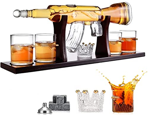 TIM-LI 17 Pcs Whiskey Gun Decanter Set, Rifle Shaped Wine Bottle with 4 * 300Ml Glasses Set for Liquor, Scotch, Bourbon Vodka - Drinking Party Accessory