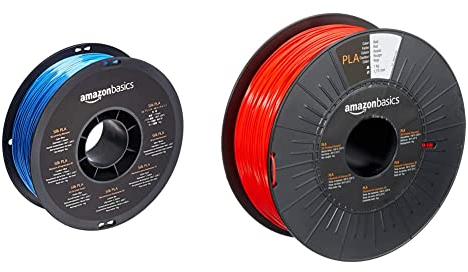 Amazon Basics 3D-Drucker-Filament aus SILK-PLA-Kunststoff, 1,75 mm, 1-kg-Spule, Blau & 3D-Drucker-Filament aus PLA-Kunststoff, 1,75 mm, Rot, 1-kg-Spule