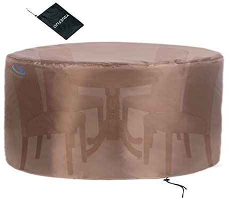 YSUEFIJO Abdeckung für Gartenmöbel Runder 110x70cm, Wasserdicht 420D Oxford Esstisch Abdeckhaube Winddicht SchutzhüLle Braun für Gartentische Outdoor Terrasse Möbelsets with Storage Bag