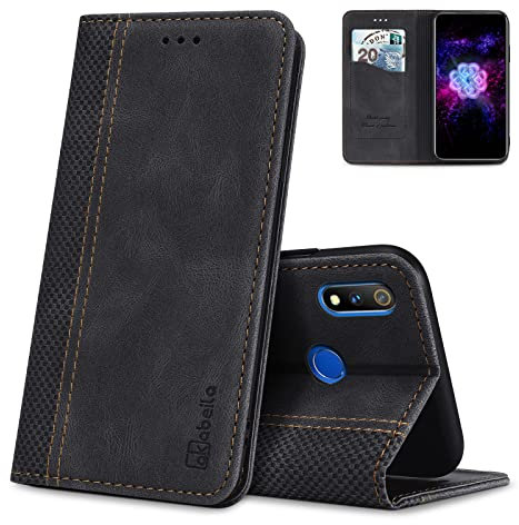 AKABEILA Case for Realme 3 Pro/Realme X Lite PU Leather Flip Wallet Case with Magnetic Closure Kickstand Card Slot Folio Cover Black