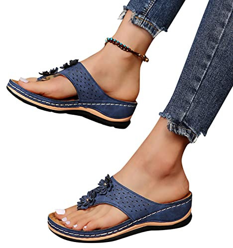 Dasongff Tong Sandale Orthopédiques Femme Tong Ergonomique Claquette Semelle Epaisse Flip Flops Enfiler Bout Ouvert Sandale Piscine Arch Support Sandals Semelle Souple Chaussures Plate-Forme
