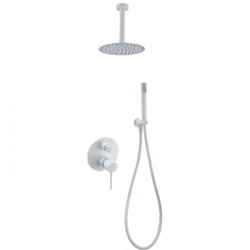 IMEX - Conjunto de ducha empotrado a techo con rociador y mango de ducha - Griferia ducha de baño de 2-Vías SERIE THALOS STICK GPTS045/BL Blanco Mate