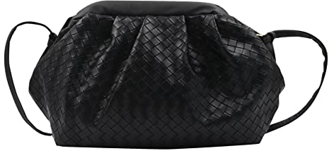 Pamayaneen Leder Gewebte Knödel Tasche für Frauen Schwarz Leder Crossbody Geldbörse Wolke Umhängetasche Handtasche Geraffte Eimer Tasche, Schwarz, Einheitsgröße