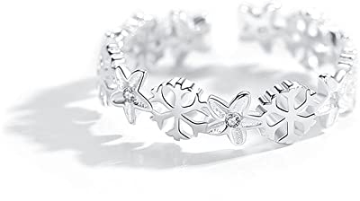 WLLDDDIU Silberringe Damen 925,S925 Sterling Silber Schneeflocke Ring Verstellbare Ringe Minimalistischer Offener Ring Silber Daumenring Ewigkeitsring Hochzeitsanhänger Schmuck Geschenke Für Männ