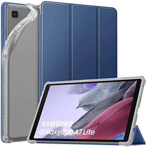 MoKo Funda Compatible con Samsung Galaxy Tab A7 Lite 8.7-Inch 2021 Tableta(SM-T227/SM-T225/SM-T220),Cubierta Protectora Plegable Delgada TPU Trasera Transparente con Soporte Triple, Azul Marino