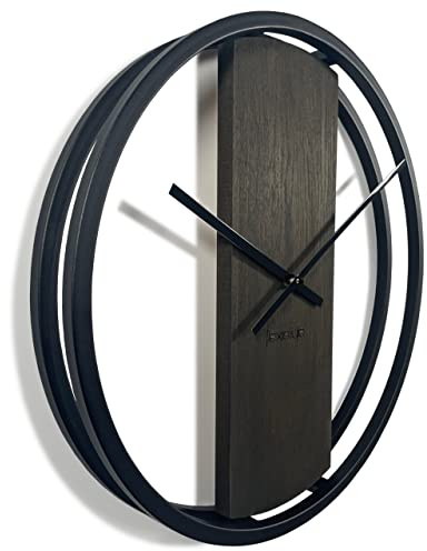 Wanduhr groß ohne tickgeräusche LOFT OVAL Metall schwarz 3D XXL modern Holz Badezimmer Wohnzimmer (50cm Durchmesser Wenge)