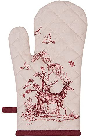 Clayre & Eef Ofenhandschuh 18x30 cm Weiß Rosa Baumwolle Rentier Ofenhandschuh