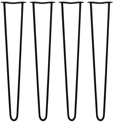 Monster Shop SKISKI Hairpin Table Legs 28inch / 71cm 4PCS 2 Prong 12mm Thickness Black Steel with Protector Feet DIY Project Furniture Heavy Duty for Office Desk Dining Room Kitchen